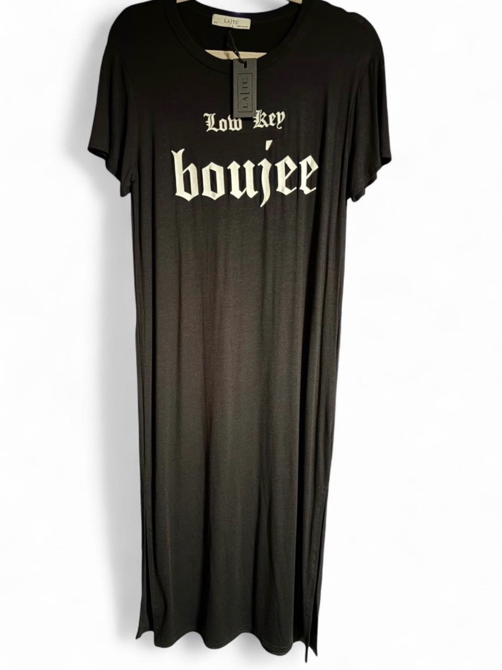 Black "Low Key Boujee" Maxi dress with slits
